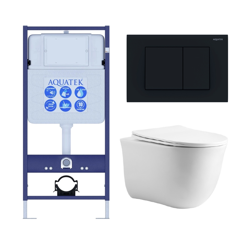 Set AQUATEK КЛАССИК cm (рама AQUATEK Standard INS-0000012 с звукоиз.прокладкой+крепеж KKI-0000002+кнопкаKDI-0000012+унитаз КЛАССИК AQ1112-00 с крышкой, фото 1