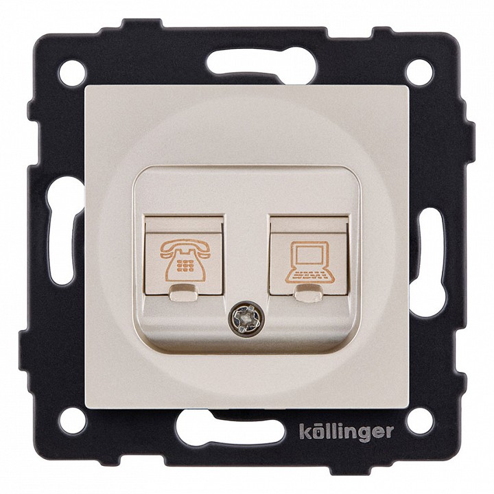 Розетка двойная RJ-11 и Ethernet RJ-45, без рамки Kollinger  REA-011GD, фото 1