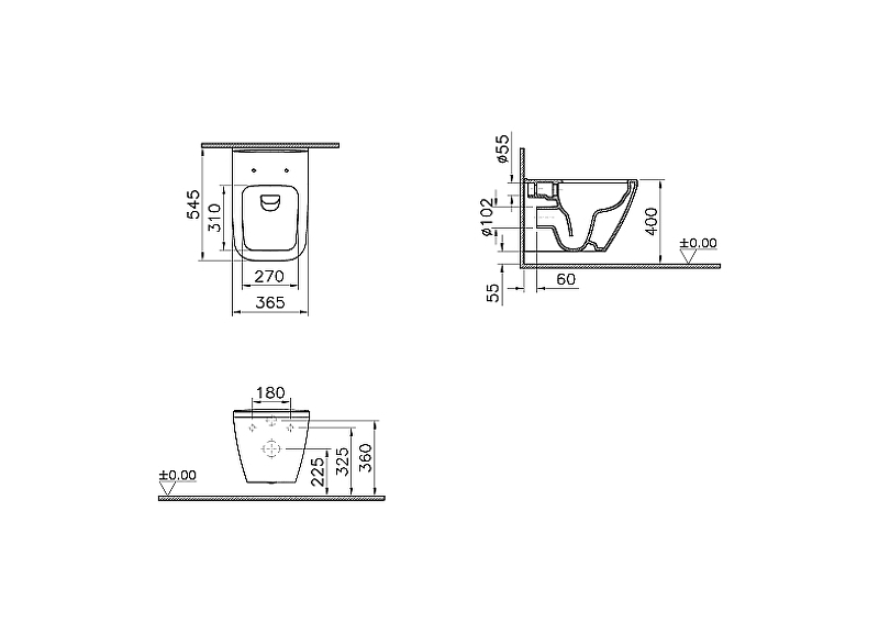 7082B003-0075 Подвесной унитаз Integra Square 54 см, безободковый (НУЖНА КРЫШКА 191-003-009, 810-003-009), фото 2