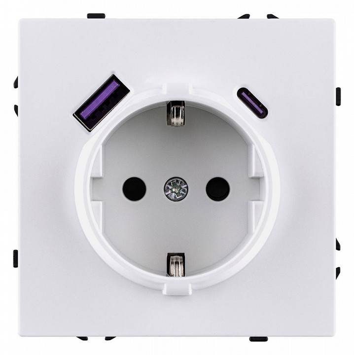 Розетка с заземлением и со шторкой и 2хUSB type A и C, без рамки Kollinger Eclipse EC-016WG, фото 1