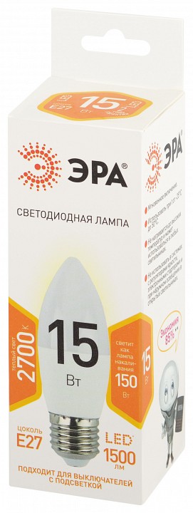 Лампа светодиодная Эра Стандарт E27 15Вт 2700K LED B35-15W-827-E27, фото 3