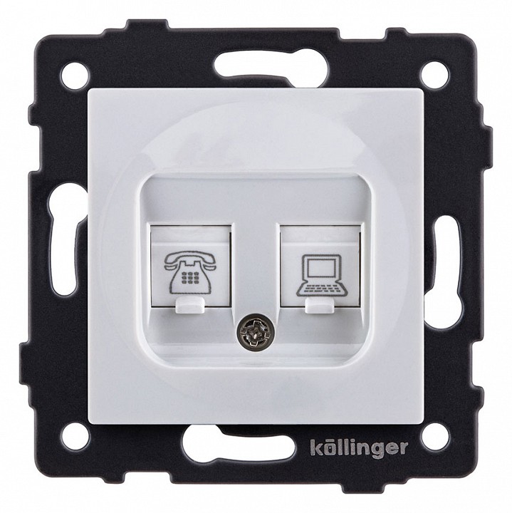 Розетка двойная RJ-11 и Ethernet RJ-45, без рамки Kollinger  REA-011WH, фото 1