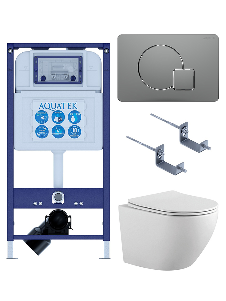SET AQUATEK ЕВРОПА-070 4в1 (рама AQUATEK INS-0000025 +крепление KKI-0000002 +кнопка KDI-0000070 +унитаз AQ1901-00 +тонкое сиденье sc), фото 1
