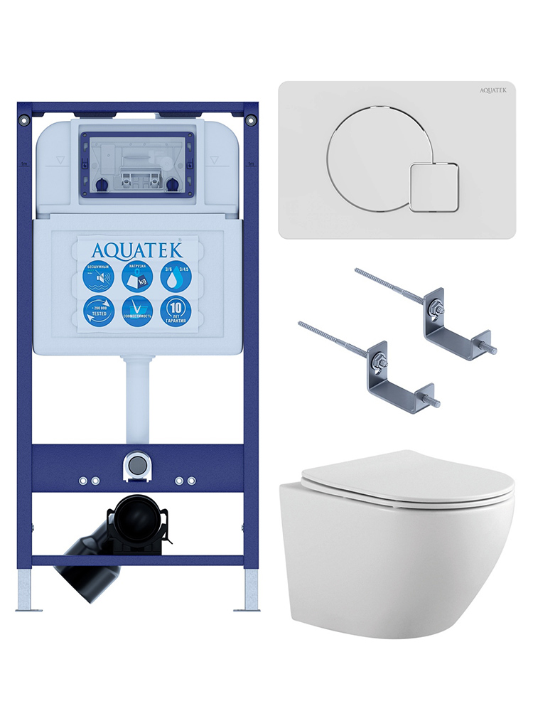 SET AQUATEK ЕВРОПА-066 4в1 (рама AQUATEK INS-0000025 +крепление KKI-0000002 +кнопка KDI-0000066 +унитаз AQ1901-00 +тонкое сиденье sc), фото 1