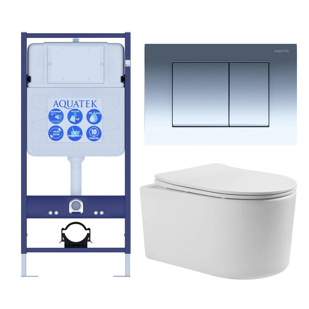 SET AQUATEK МИЯ 4в1 (рама AQUATEK Standard INS-0000012+ кркпеж KKI-0000002+клавиша KDI-0000010+унитаз МИЯ AQ2004-00 с тонким сиденьем soft-close, фото 1