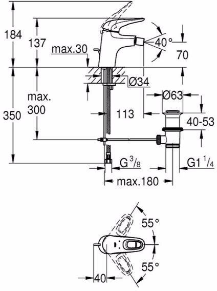 33565LS3 Eurostyle new Смеситель для биде с донным клапаном, белая луна, фото 2