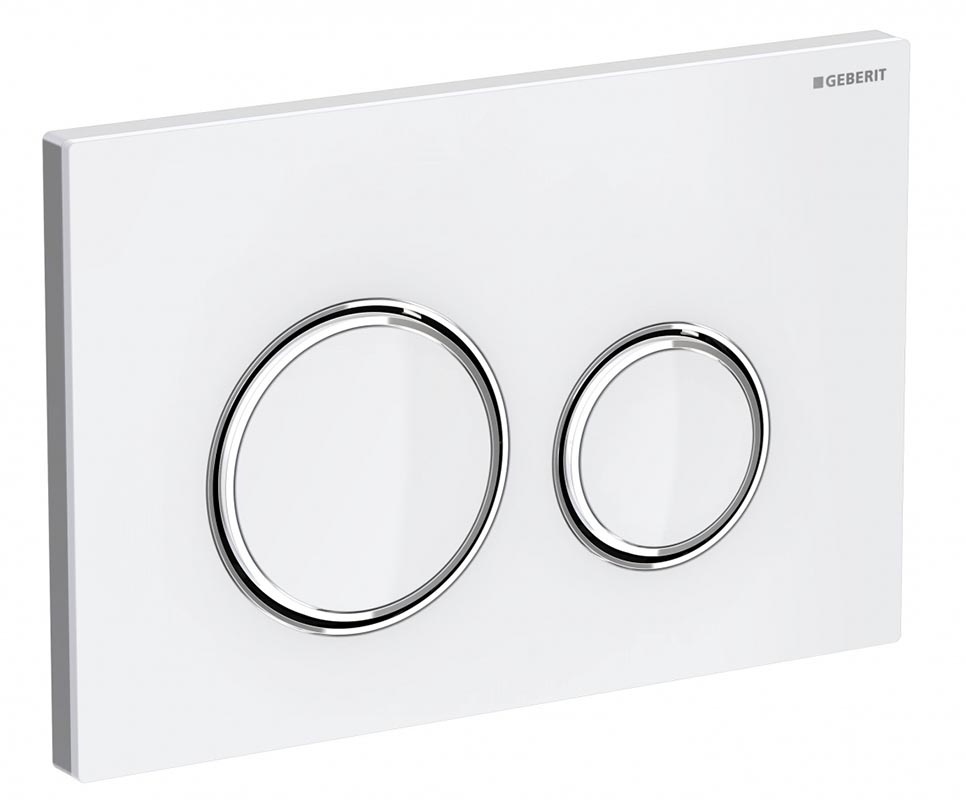 115.085.KJ.1 Смывная клавиша Geberit Omega20 для двойного смыва к 111.003/030/060 белый/глянцевый хром, фото 2