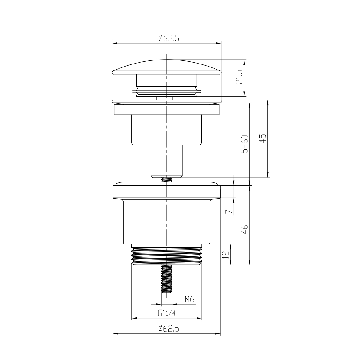 LM8500C Клапан донный универсальный Click/Clack 1 ¼, хром, фото 3