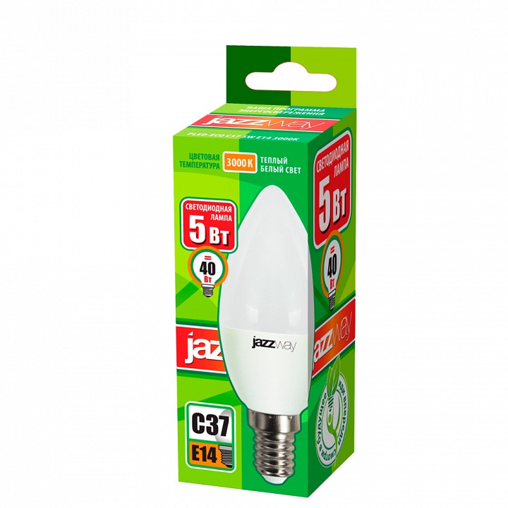 Лампа светодиодная Jazzway  E14 5Вт 3000K PLED-ECO-C37 5w E14 3000K, фото 2