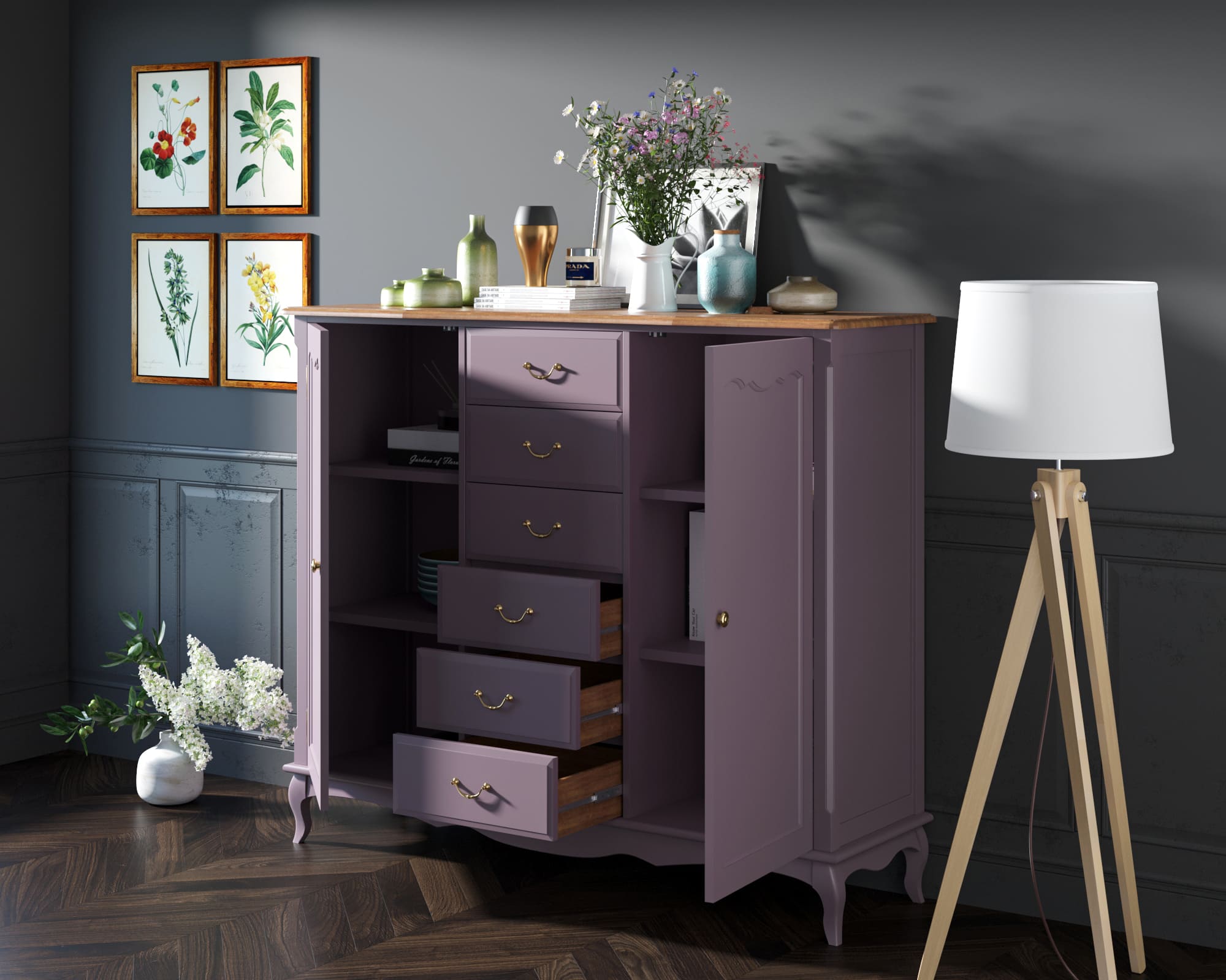 Комод Leontina Lavanda с шестью ящиками и дверками арт ST9350L, фото 4