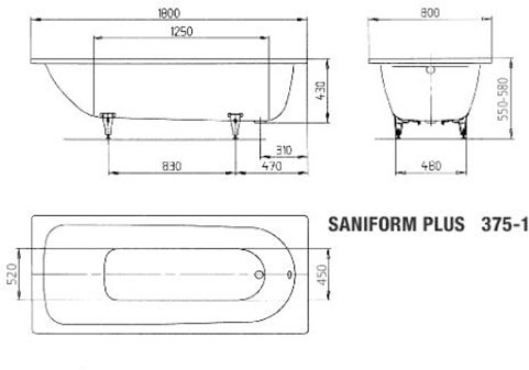 Ванна Saniform Plus Мод.375-1 180х80 белый + anti-sleap, фото 4