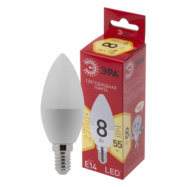 Лампа светодиодная Эра E14 8Вт 2700K LED B35-8W-827-E14 R, фото 3