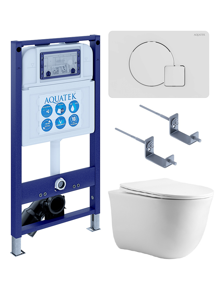 SET AQUATEK КЛАССИК cm-066 4в1 (рама AQUATEK INS-0000025 +крепление KKI-0000002 +кнопка KDI-0000066 +унитаз AQ1112-00 +тонкое сиденье с механиз), фото 1