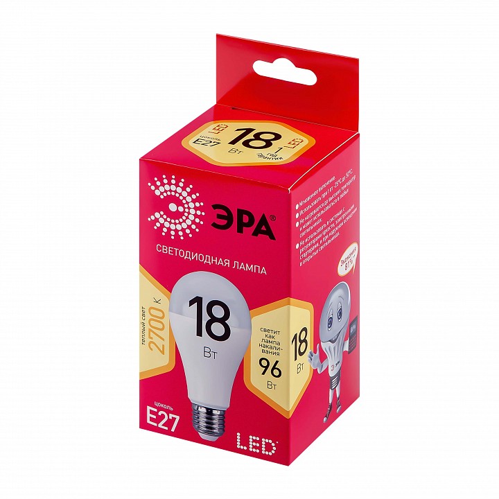 Лампа светодиодная Эра E27 18Вт 2700K LED A65-18W-827-E27 R, фото 3