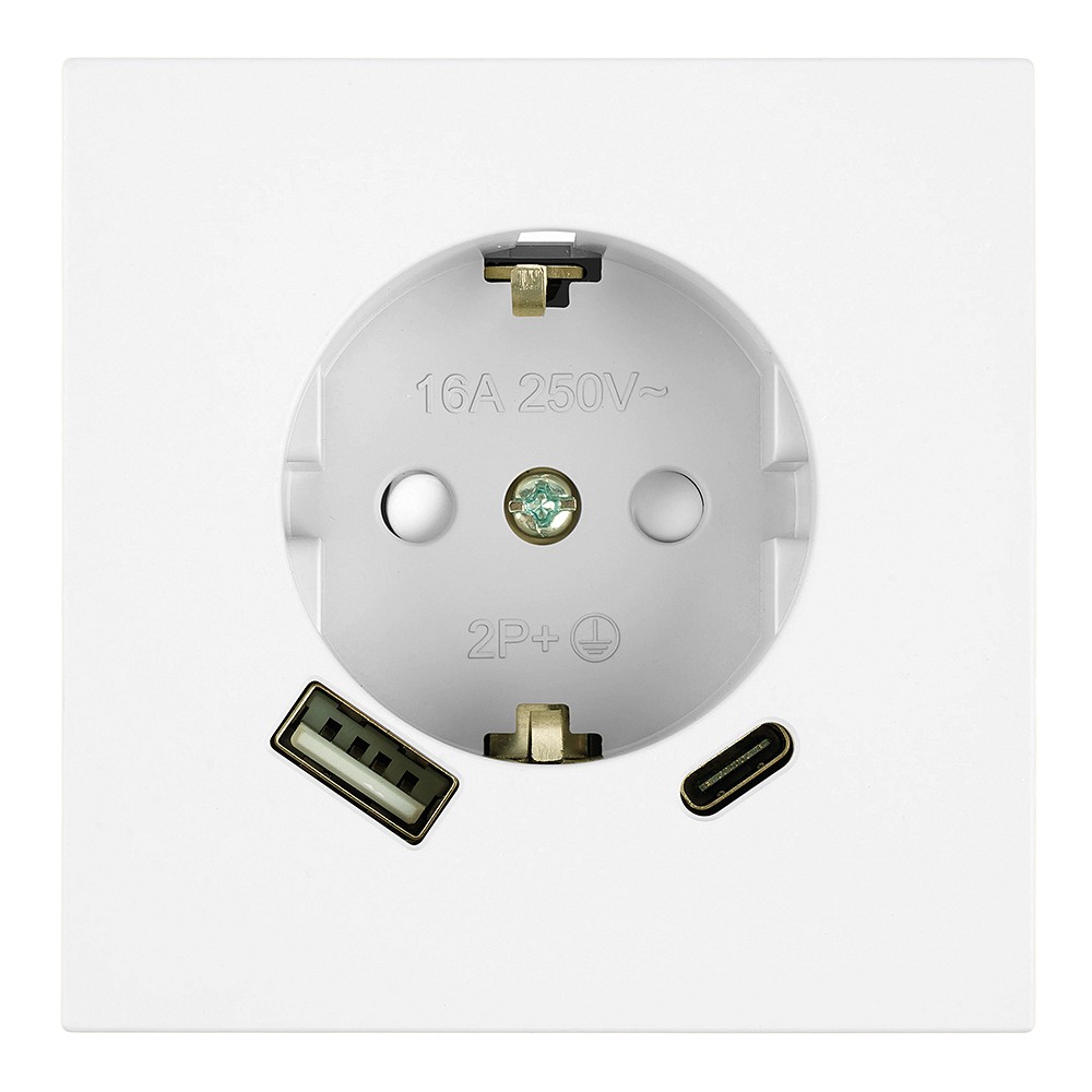 Розетка с заземлением и со шторкой и 2хUSB type A и C, без рамки Stekker Мия 50438, фото 1