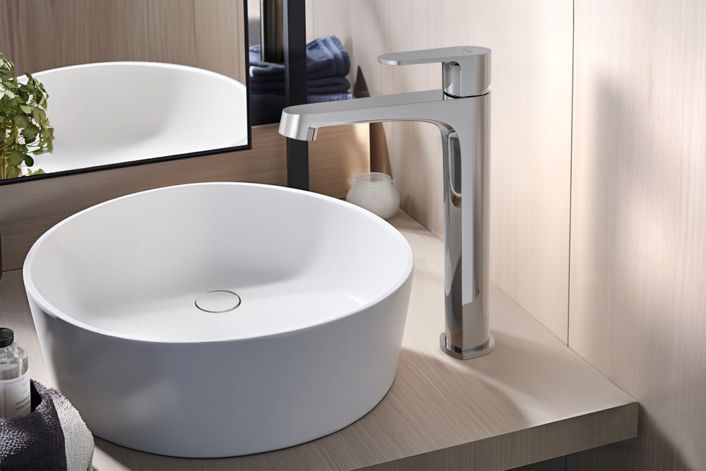 AQ1204CR ОБЕРОН смеситель для раковины высокий 240, без донного клапана, фото 5