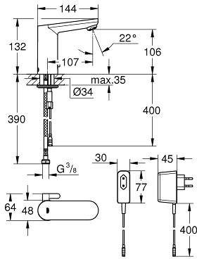 36325001 Eurosmart Cosmopolitan Смеситель инфракрасный для раковины (220 В), хром, фото 2