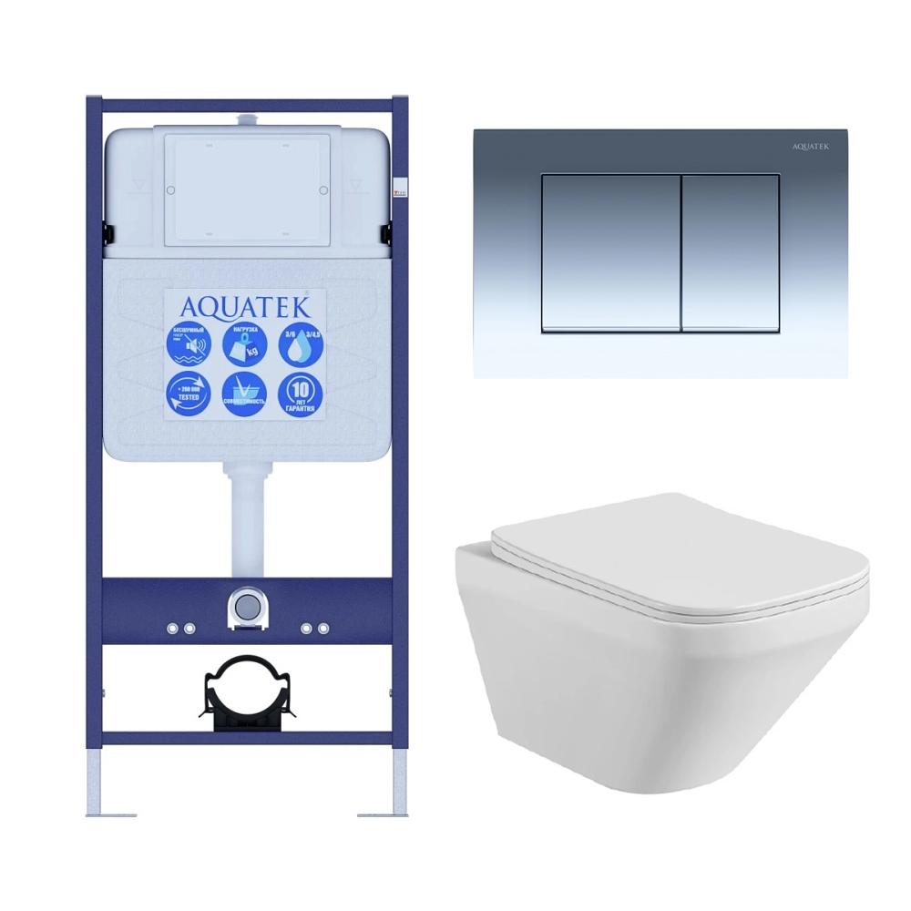 Set AQUATEK ЛИРА (рама AQUATEK Standard INS-0000012 с звукоиз.прокладкой+крепеж KKI-0000002+кнопкаKDI-0000010+унитаз ЛИРА AQ1155-00 с крышкой-сиденьем, фото 1
