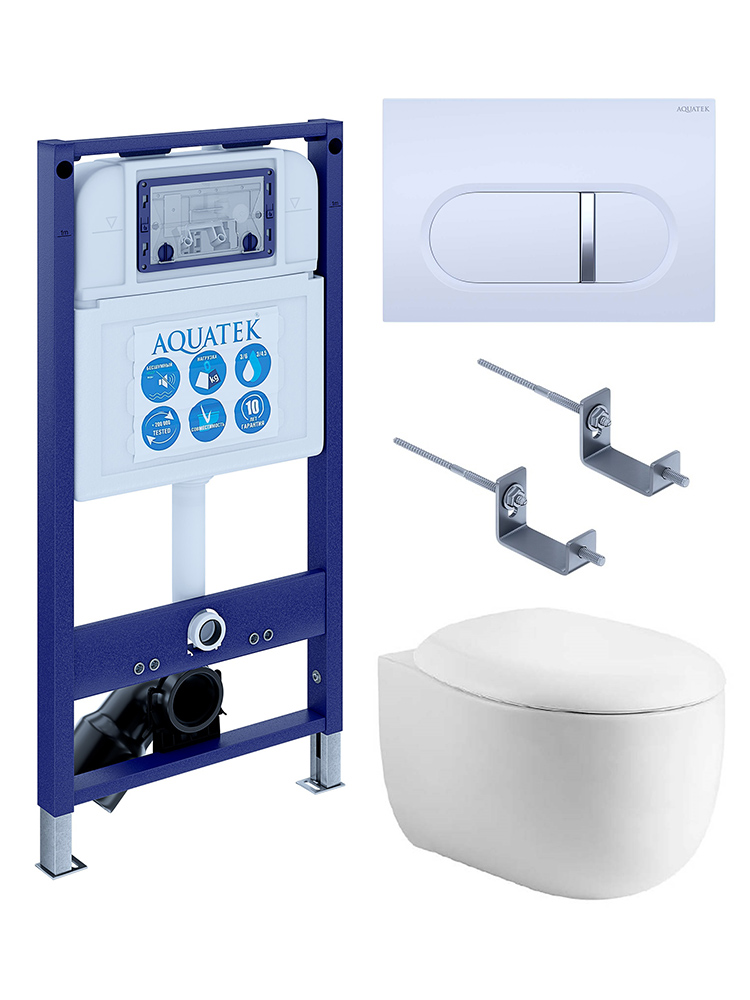 SET AQUATEK АЛЬТАИР cm-042 4в1 (рама AQUATEK INS-0000025 +крепление KKI-0000002 +кнопка KDI-0000042 +унитаз AQ1980-00 +тонкое сиденье с механиз), фото 1