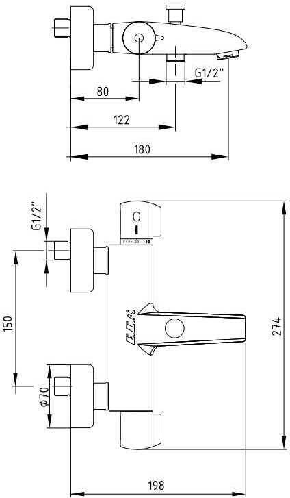 102102340EX THERMOSTATIC термостатический смеситель Смесители для ванны, фото 2