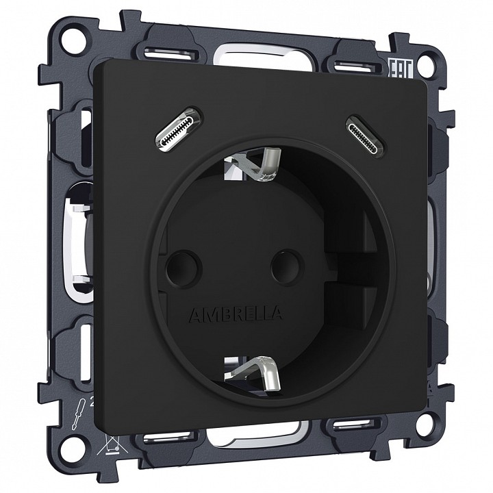 Розетка с заземлением и 2хUSB type C, без рамки Ambrella Volt ALFA MA810510, фото 1