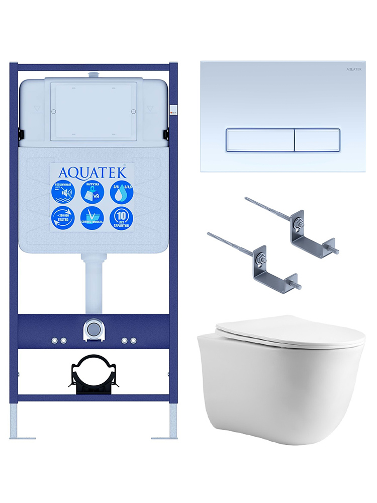 Set AQUATEK КЛАССИК cm (рама AQUATEK Standard INS-0000012 с звукоиз.прокладкой+крепеж KKI-0000002+кнопкаKDI-0000021+унитаз КЛАССИК AQ1112-00 с крышкой, фото 1