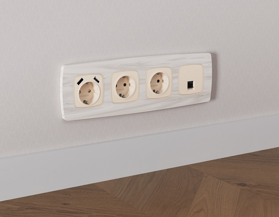 Розетка Ethernet RJ-45 и со шторками, без рамки Ambrella Volt OMEGA MO332005, фото 3