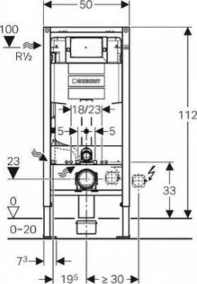 111.060.00.2 Инсталляция Geberit Duofix для подвесного унитаза, 112 см, со смывным бачком скрытого монтажа Omega 12 см, фото 2