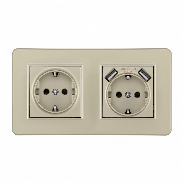 Розетка с заземлением и со шторкой и 2хUSB Arte Milano SET16-2 SET16-2-47-1-40-1 shampan, фото 2