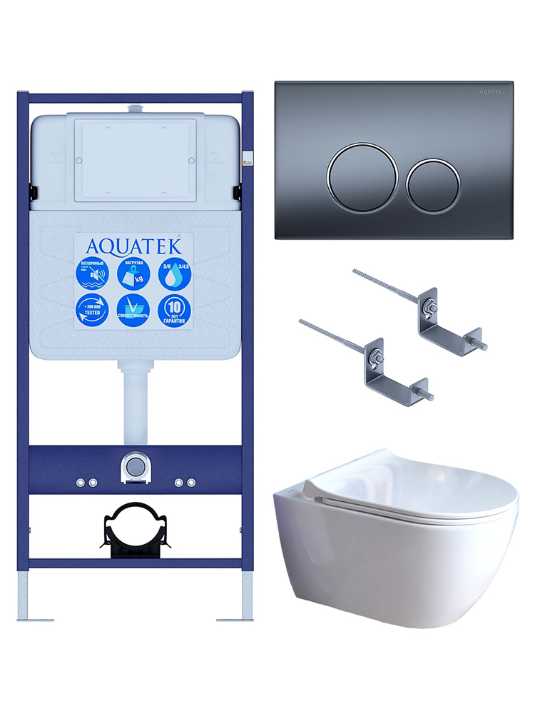 SET AQUATEK ПОЛАРИС (рама AQUATEK Standard INS-0000012+унитаз ПОЛАРИС AQ0700-01 с тонким сиденьем soft-close+ крепеж KKI-0000002 +панель KDI-0000035), фото 1
