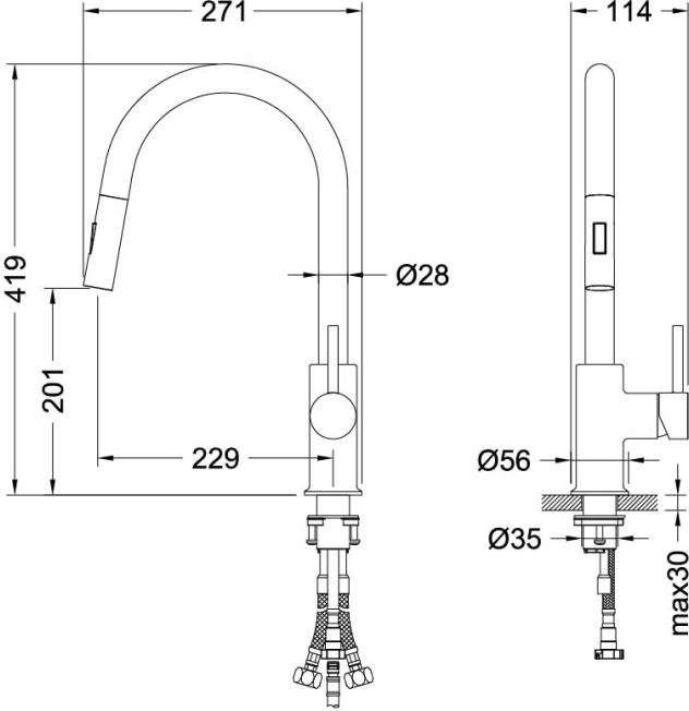 AQ1384CR ЕВРОПА смеситель Смесители для кухни с вытяжным изливом 2 jet, фото 2