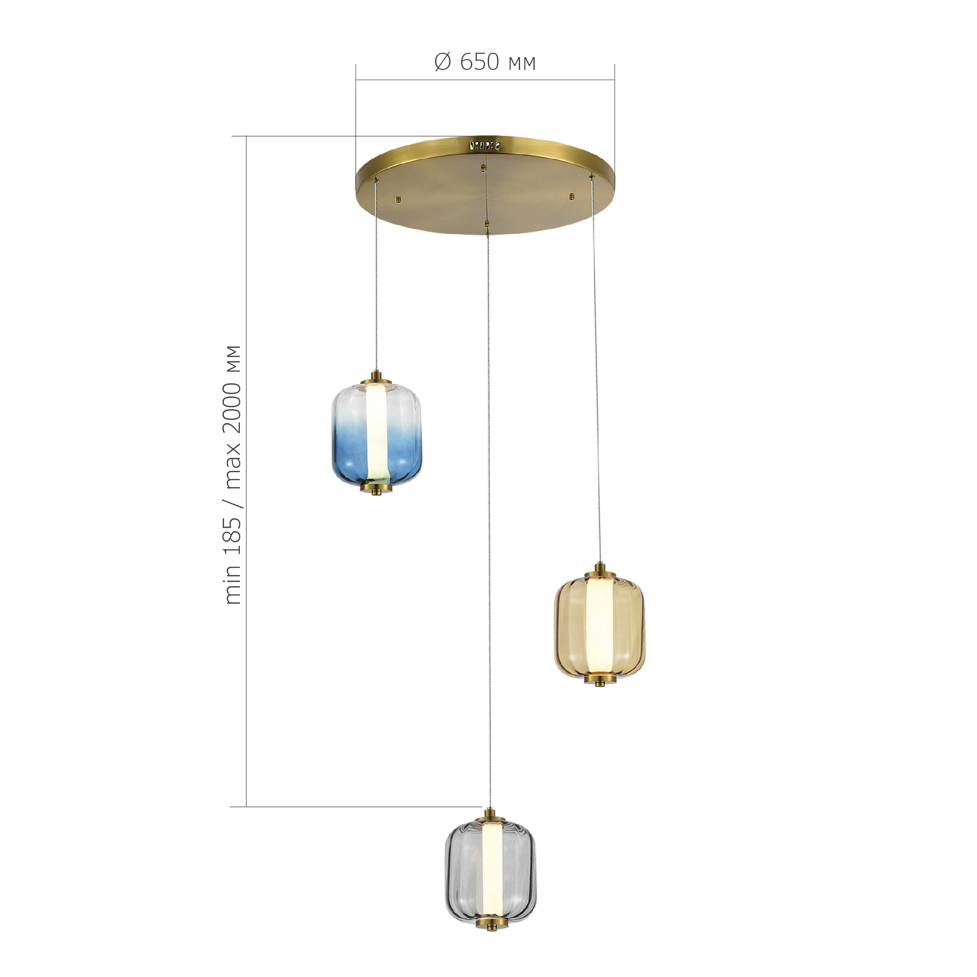 SL1193.303.03 Светильник подвесной ST-Luce Латунь/Янтарный,Дымчатый,Голубой LED 3*11,2W 3000K САММЕР, фото 3