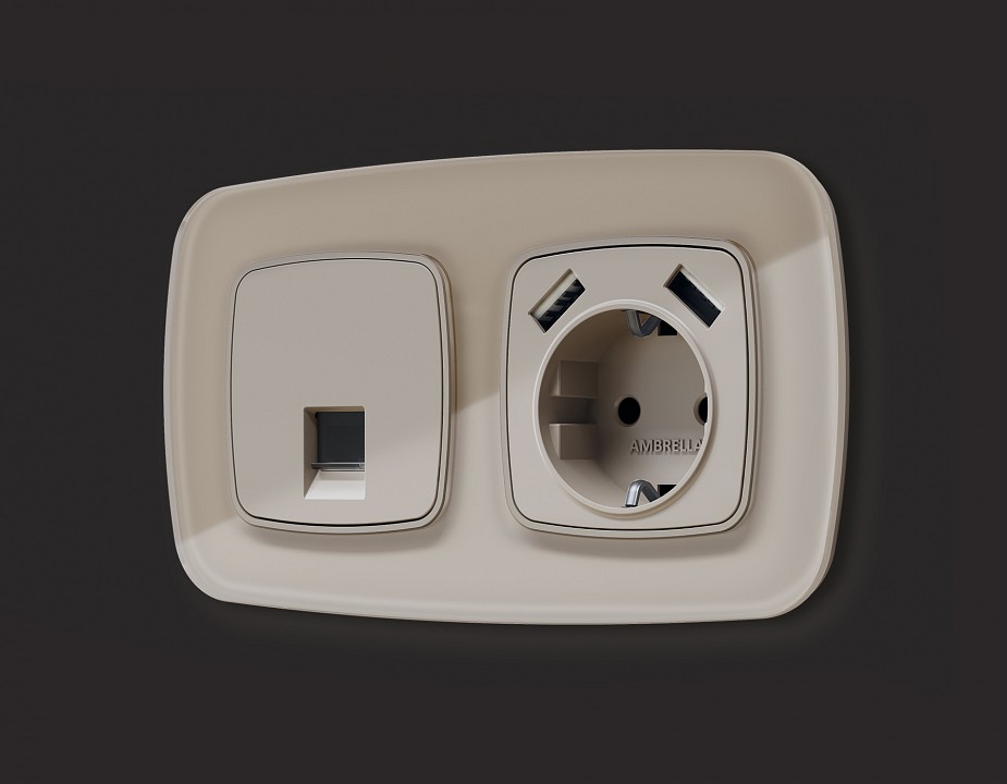 Розетка Ethernet RJ-45 и со шторками, без рамки Ambrella Volt OMEGA MO372005, фото 2