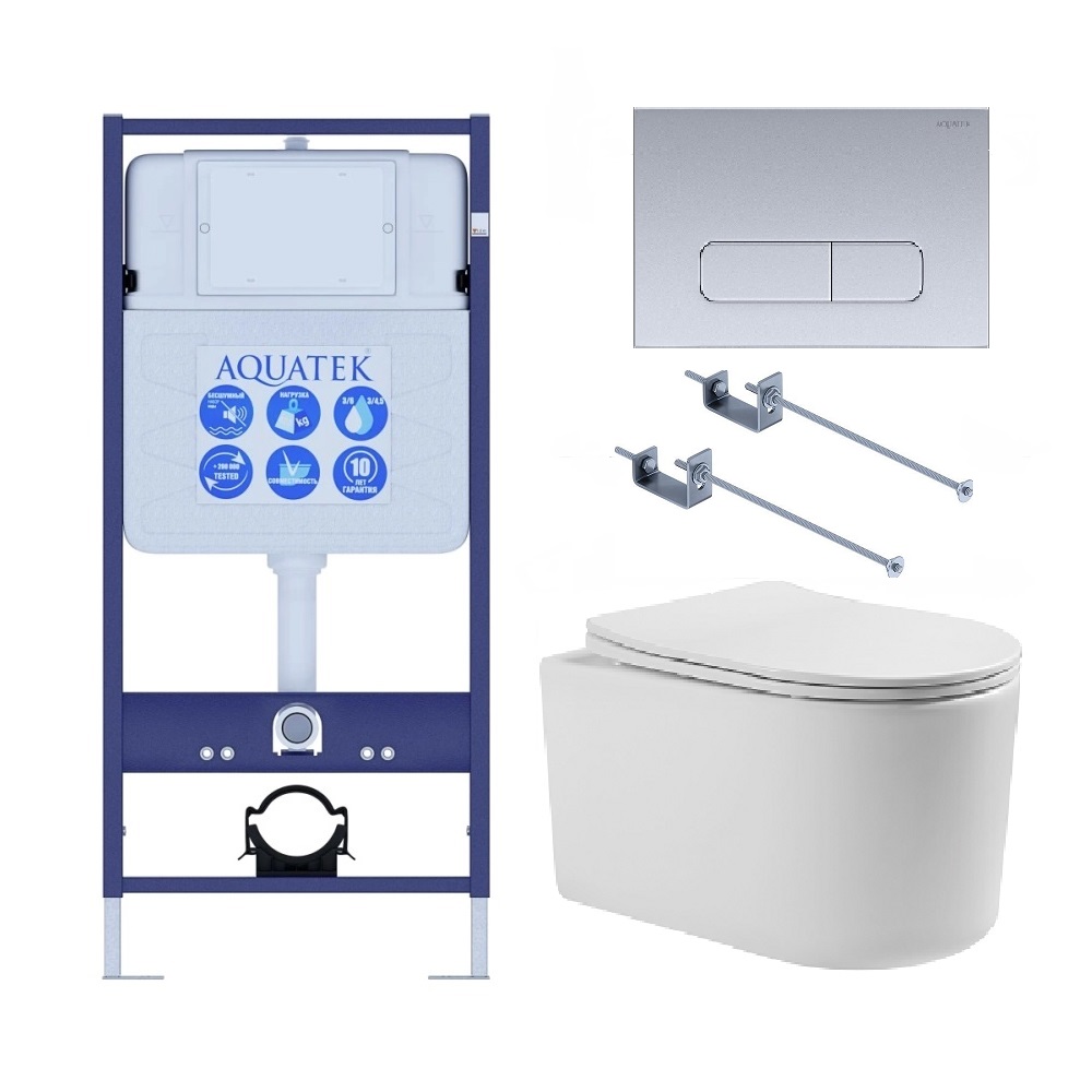 SET AQUATEK МИЯ 4в1 (рама AQUATEK Standard INS-0000012+ крепеж KKI-0000002+клавиша KDI-0000014+унитаз МИЯ AQ2004-00 с тонким сиденьем soft-close, фото 1