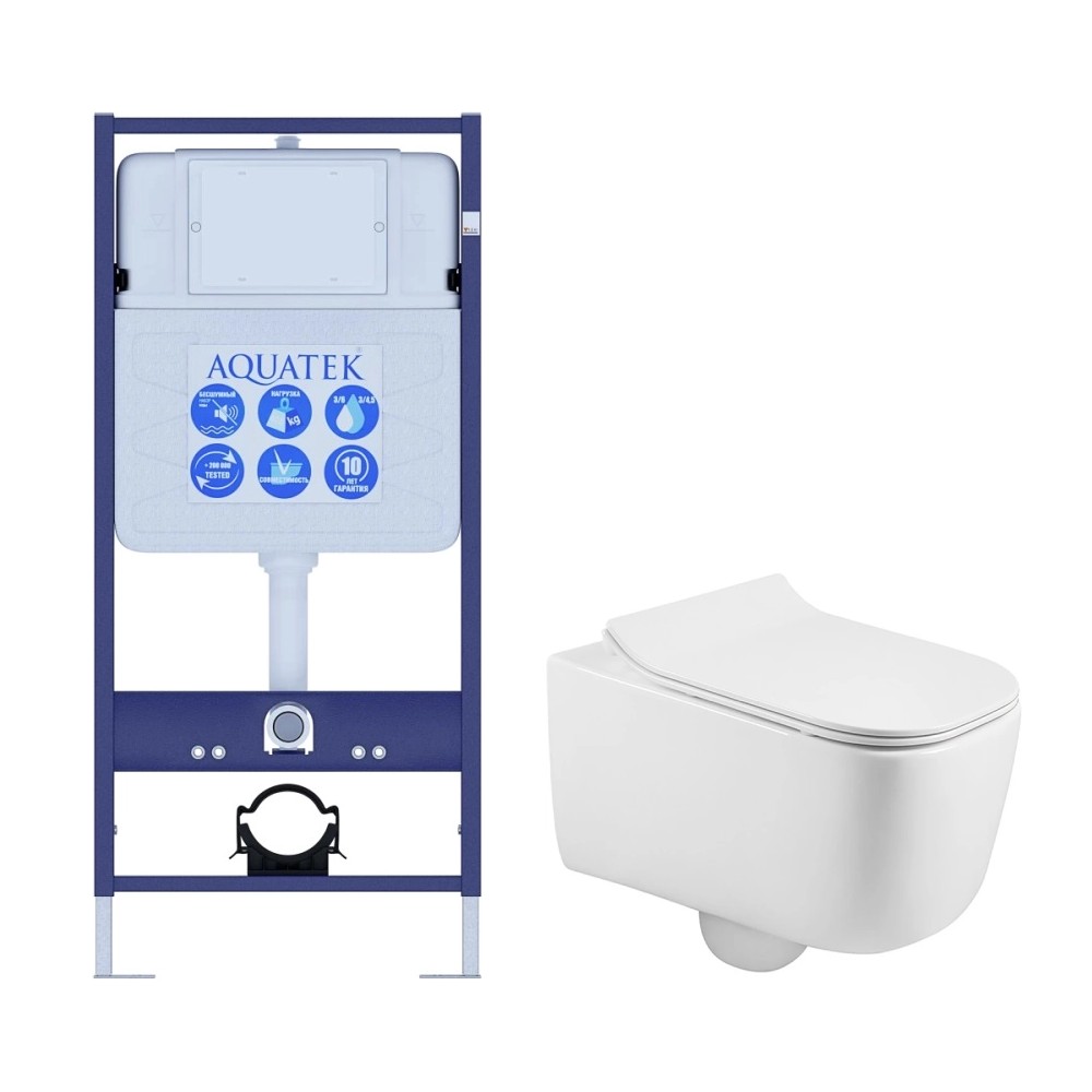 SET AQUATEK ЛУГАНО (рама AQUATEK Standard INS-0000012(без клавиши и крепежа)+унитаз ЛУГАНО AQ2002-00 с тонким сиденьем soft-close, фото 1