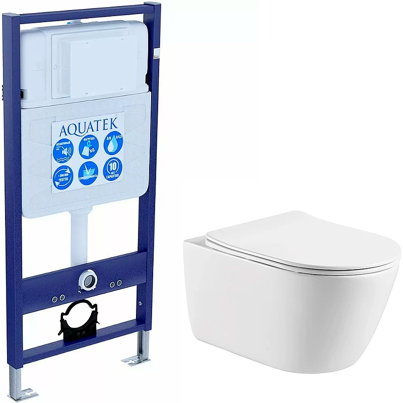 SET AQUATEK ОБЕРОН T (рама AQUATEK Standard INS-0000012(без клавиши и крепежа)+унитаз ОБЕРОН AQ1365T-00 с тонким сиденьем soft-close, фото 1