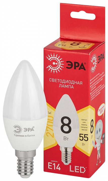 Лампа светодиодная Эра E14 8Вт 2700K LED B35-8W-827-E14 R, фото 5