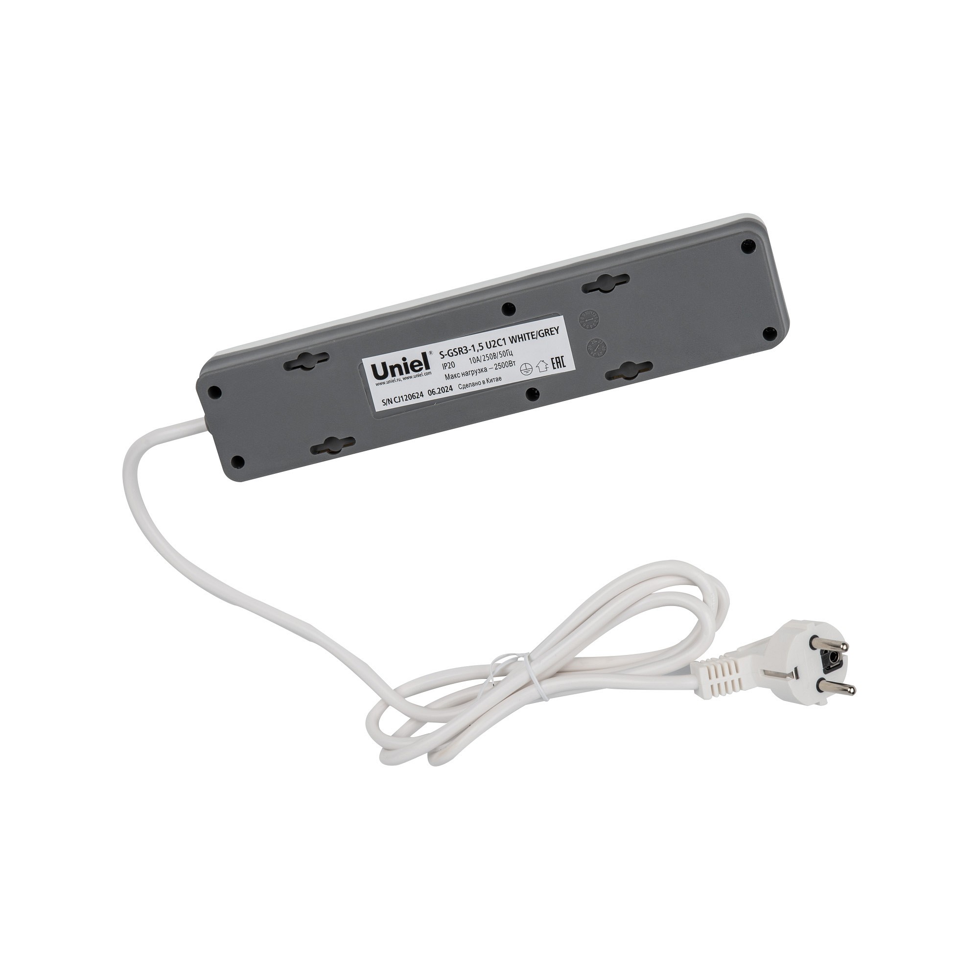 Сетевой фильтр Uniel S-GSR3-1,5 U2C1 WHITE/GREY UL-00012107, фото 2