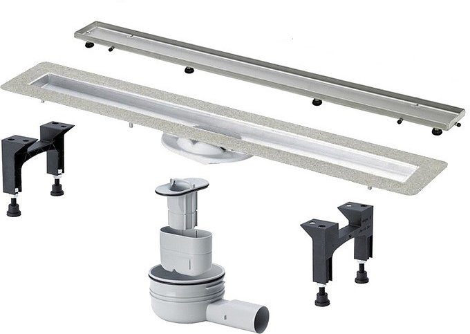 753221 Advantix Basic Set душевой лоток (нерж.сталь) 900 мм в комп. с сифоном 0.5 л/сек, ножками, дизайн решеткой под плитку ER13 мод. 4983.20, фото 1