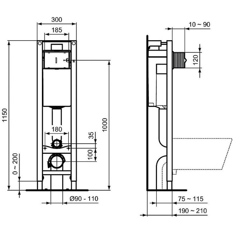 E233267 PROSYS ECO FRAME M Встраиваемая инсталляция для монтажа подвесных унитазов, фото 2