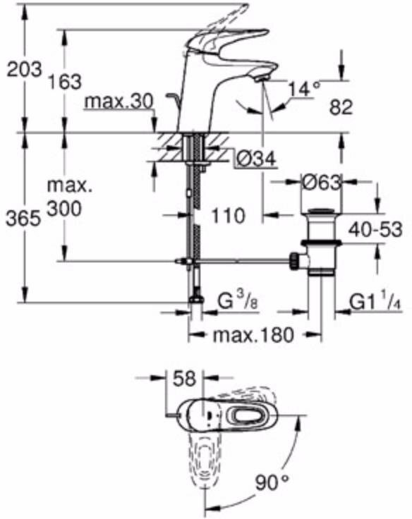 23374LS3 Eurostyle new Смеситель для раковины с донным клапаном и энергосберегающим картриджем, белая луна, фото 2