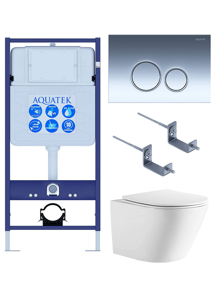SET AQUATEK ЛИБЕРТИ-018 4в1 (рама AQUATEK Standard INS-0000012+крепёж KKI-0000002+клавиша KDI-0000018+унитаз ЛИБЕРТИ AQ1999T-00 с тонким сиденьем sc), фото 1