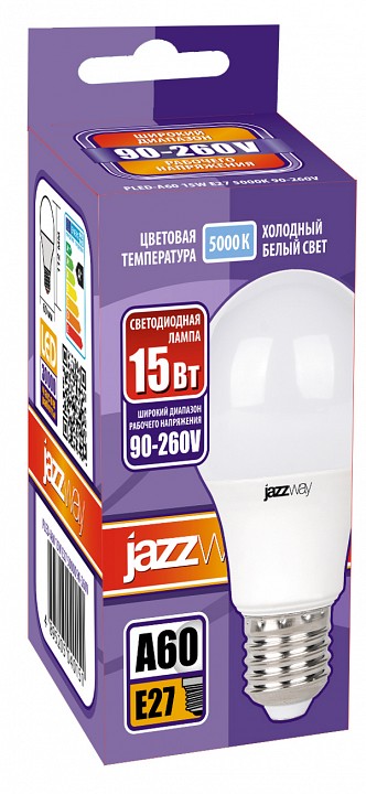 Лампа светодиодная Jazzway E27 15Вт 5000K PLED-SP A60 15W E27 5000K 90-260V, фото 2