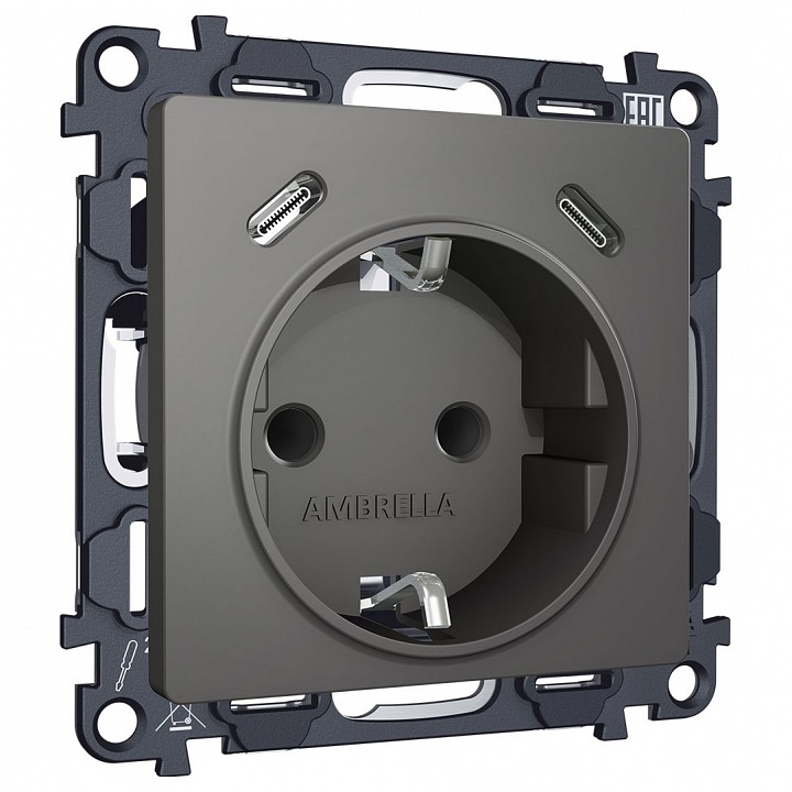 Розетка с заземлением и 2хUSB type C, без рамки Ambrella Volt ALFA MA660510, фото 1