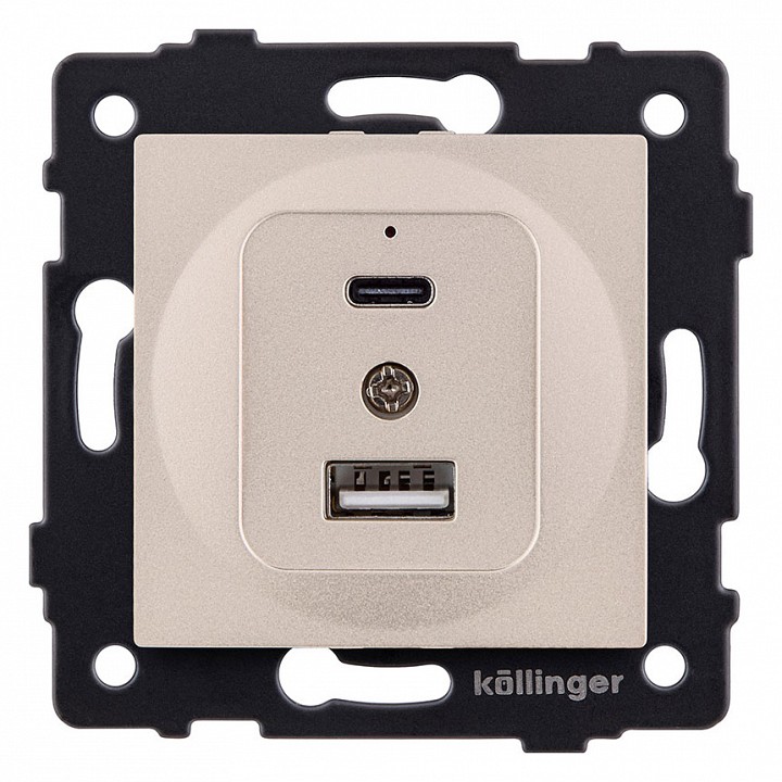 Розетка 2хUSB type A и C без рамки Kollinger  REA-037GD, фото 1