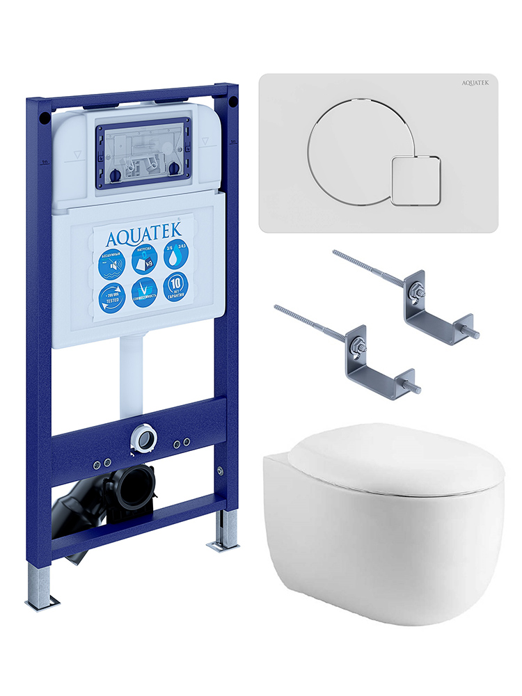 SET AQUATEK АЛЬТАИР cm-066 4в1 (рама AQUATEK INS-0000025 +крепление KKI-0000002 +кнопка KDI-0000066 +унитаз AQ1980-00 +тонкое сиденье с механиз), фото 1