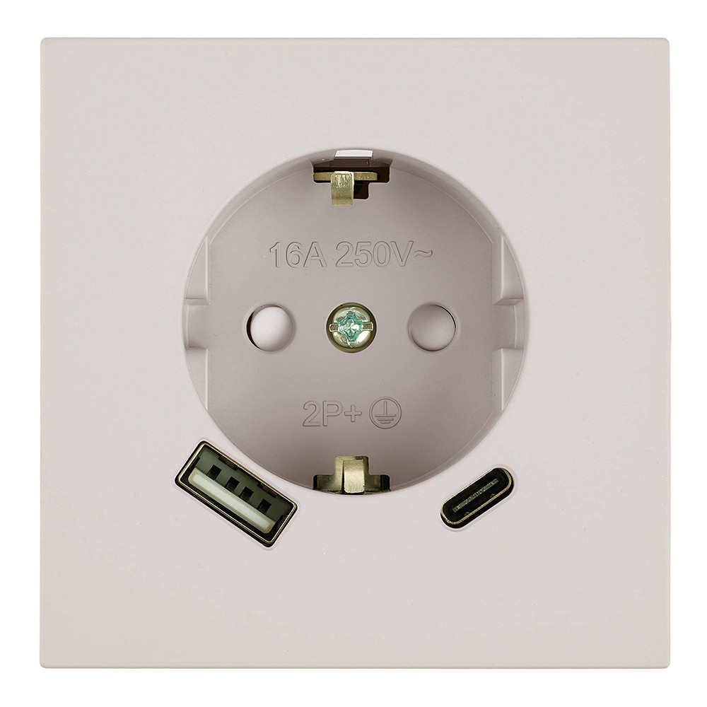 Розетка с заземлением и со шторкой и 2хUSB type A и C, без рамки Stekker Мия 50482, фото 1
