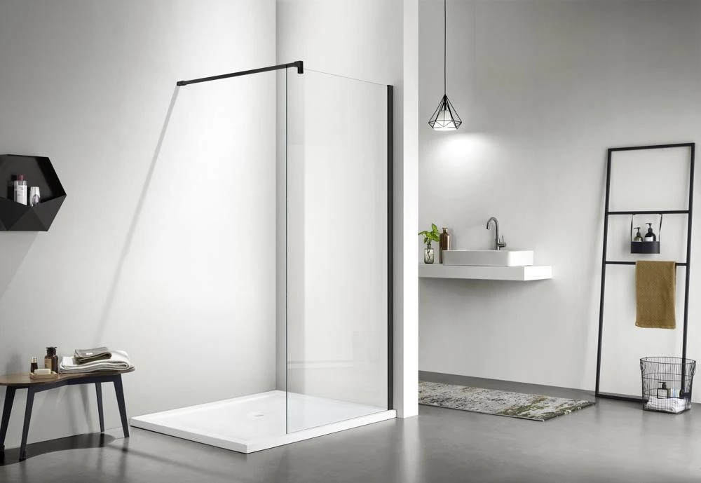 AQ WIW 10020BL Душевая перегородка Walk in с держателем 1000x2000 профиль черный, стекло прозрачное, фото 2