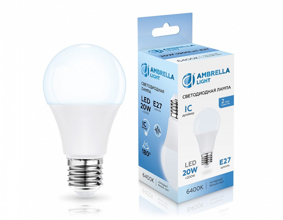 Лампа светодиодная Ambrella Light A60 E27 20Вт 6400K 602006, фото 4