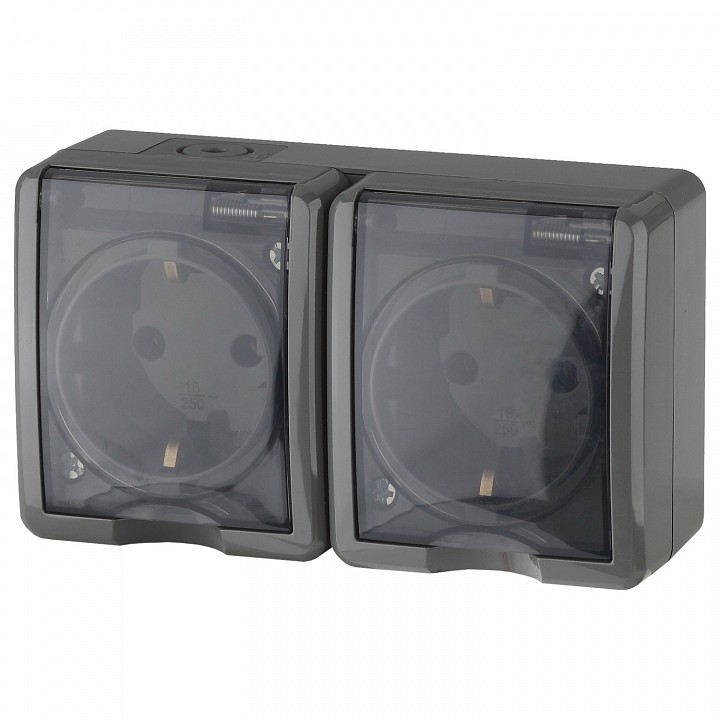 Розетка двойная с заземлением и со шторками, с крышкой Эра Эра Эксперт 11-2404-03, фото 2